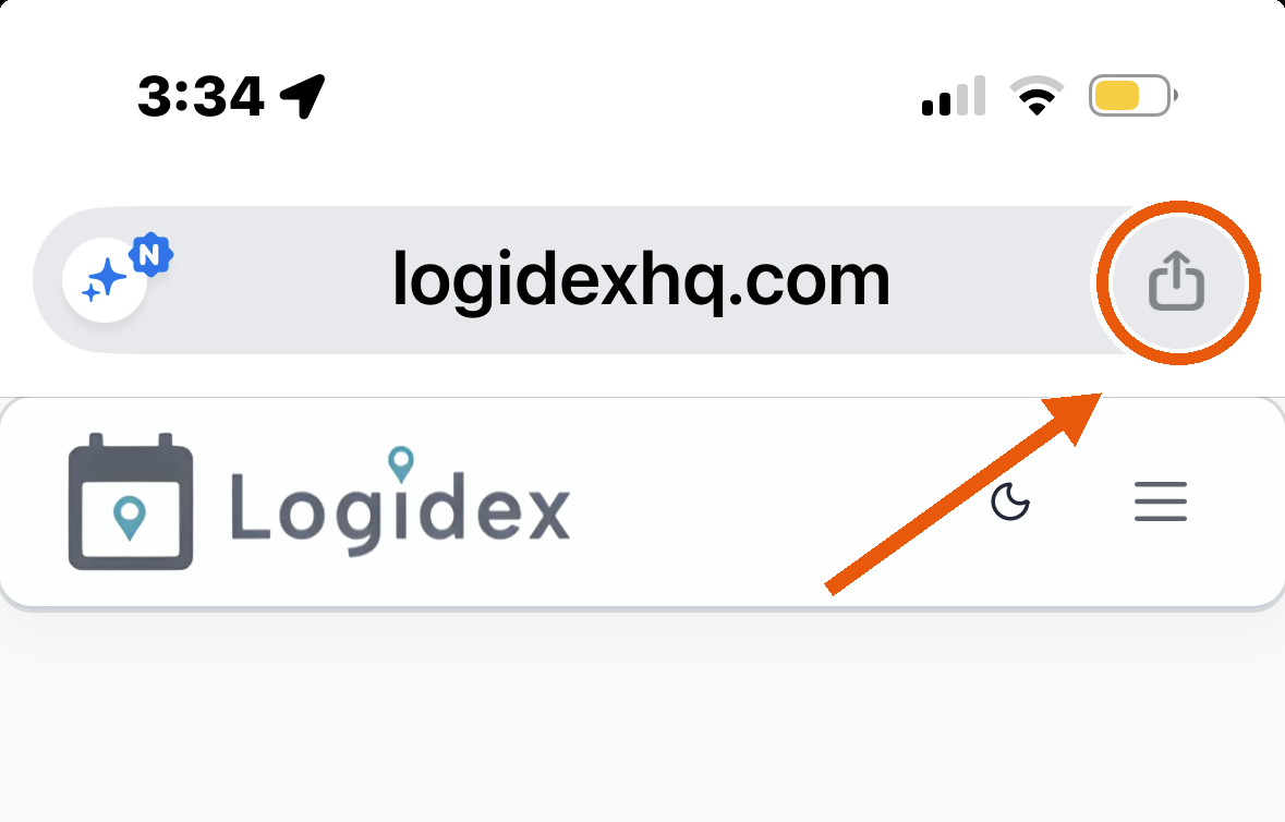 Chrome, with the Share icon at the right of the address bar circled