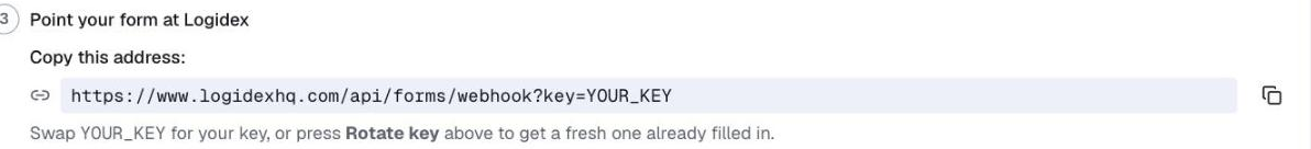 Settings, Booking intake, the address to copy