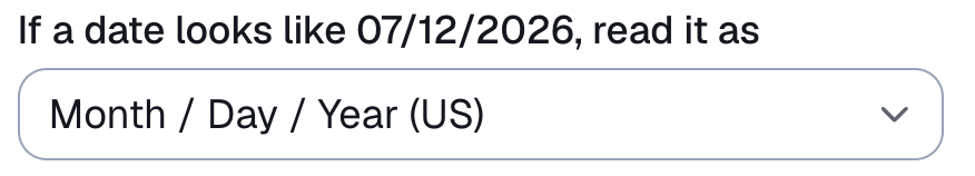 Settings, Booking intake, the date format setting