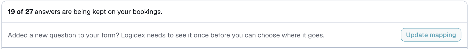 Settings, Booking intake, the answers being kept summary