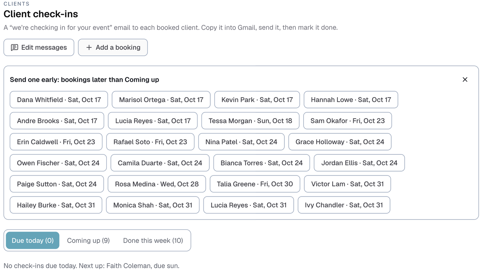 the Add a booking list on the Client check-ins page