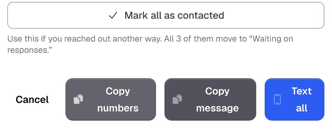 Match & assign, the send buttons in the Group text window