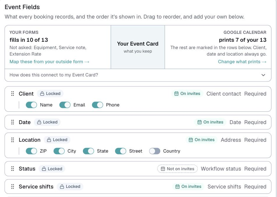 Customize → Event Card, showing the On invites marks