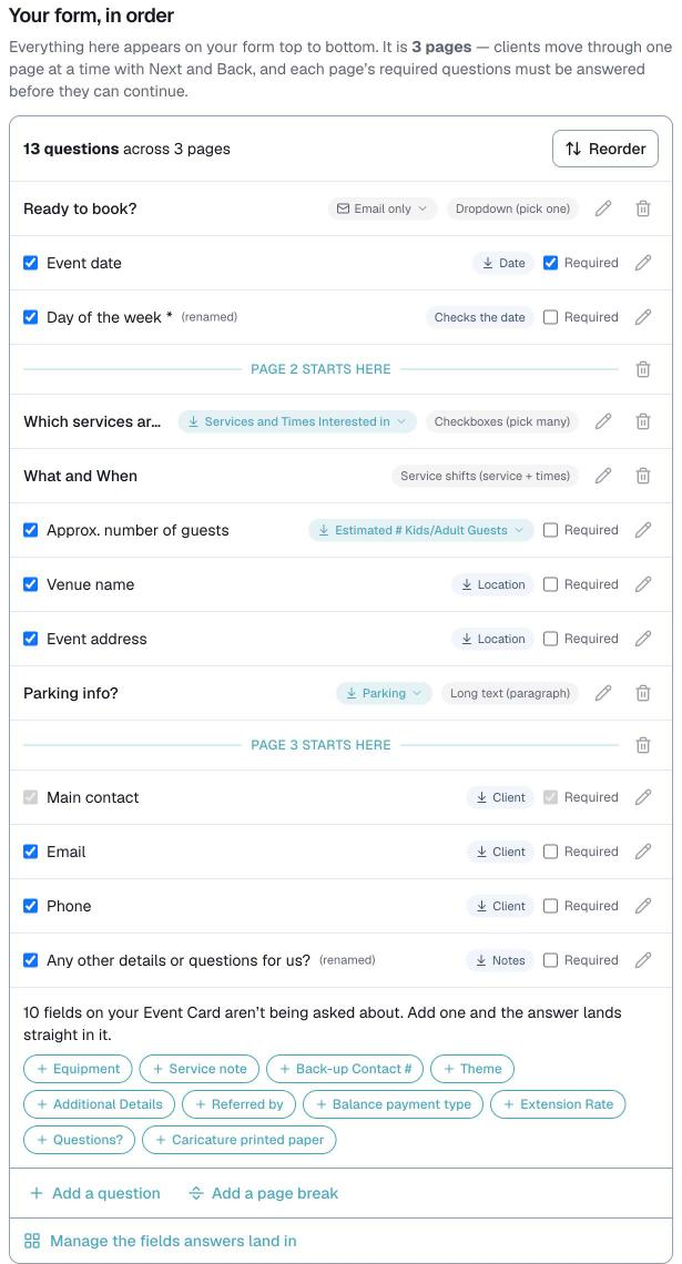 Customize, Booking Form, Your form in order