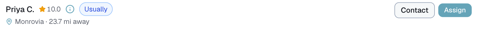 Match & assign, the Contact button on a match row