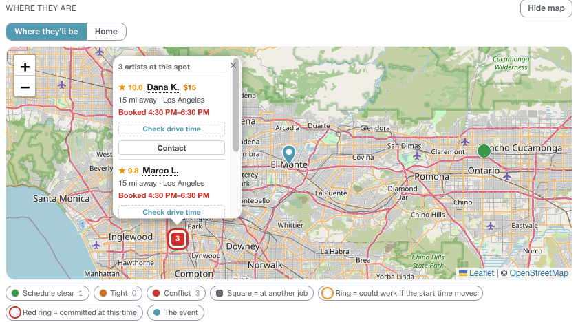 the Match & assign map with a person's bubble open