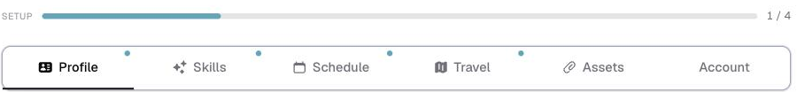 the artist portal, the setup progress bar