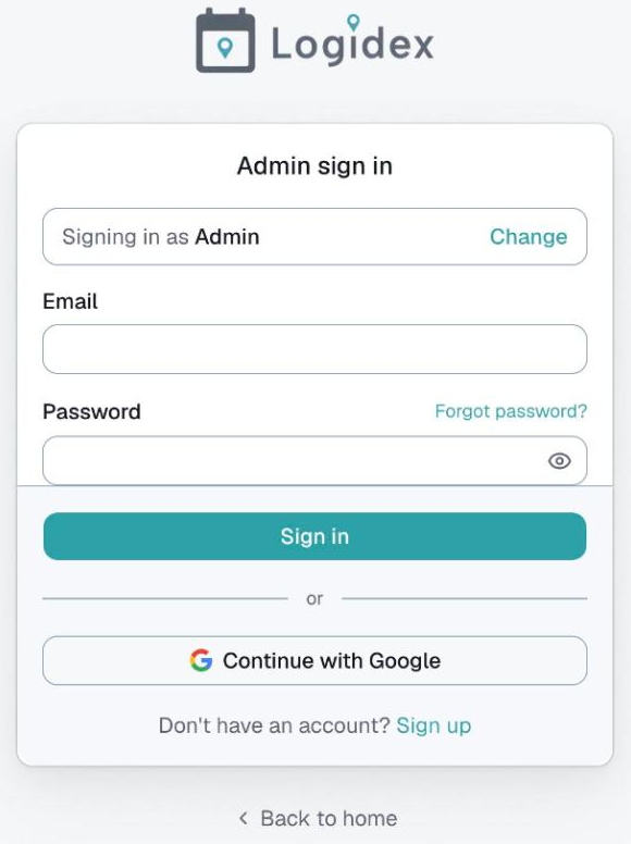 the sign-in page showing Continue with Google