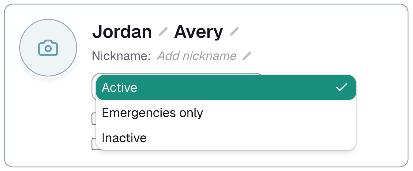 the status dropdown under a person's name