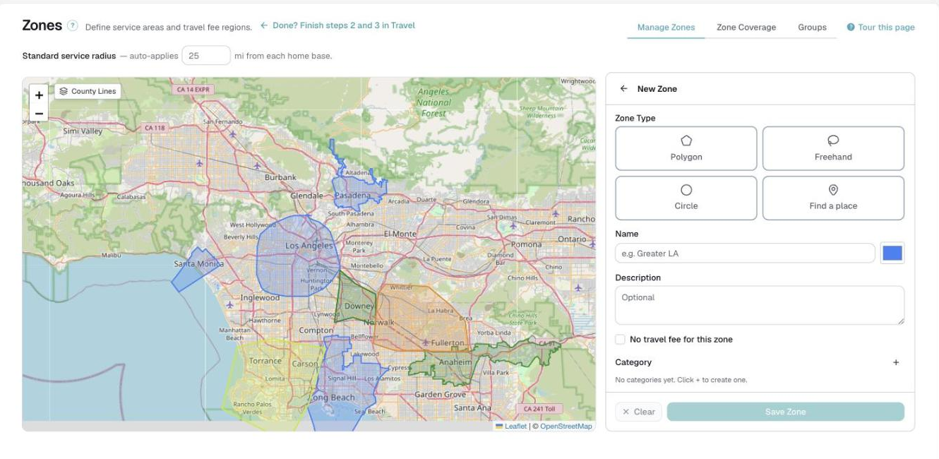the Zones page with the New Zone panel open