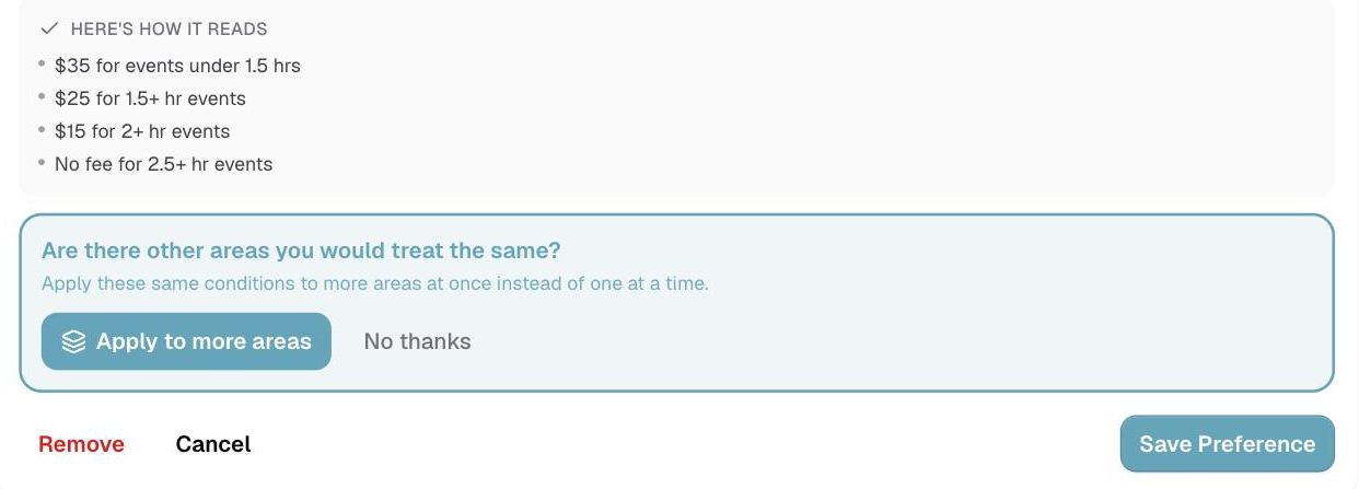 "Are there other areas you would treat the same?" above Save Preference