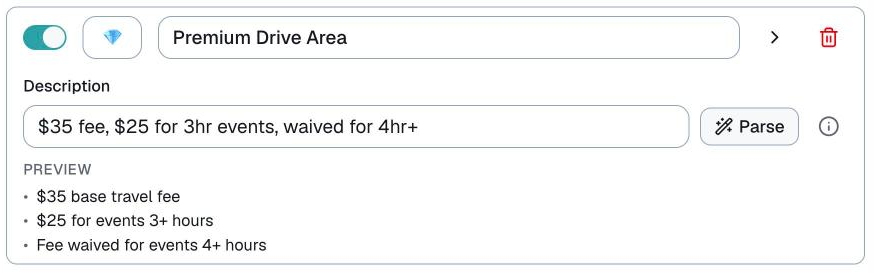 one common setup opened, with its description, Parse and rules